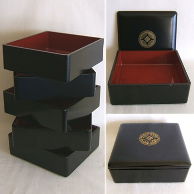 Antique Japanese Lacquered Jubako, 5 Boxes
