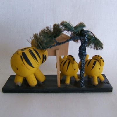 Japanese Wooden Tiger Family
