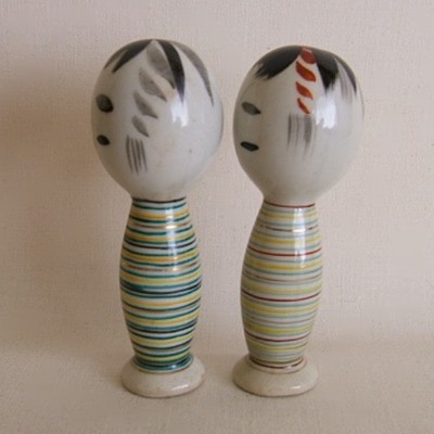 Kiyomizu Porcelain Striped Kokeshi Pair